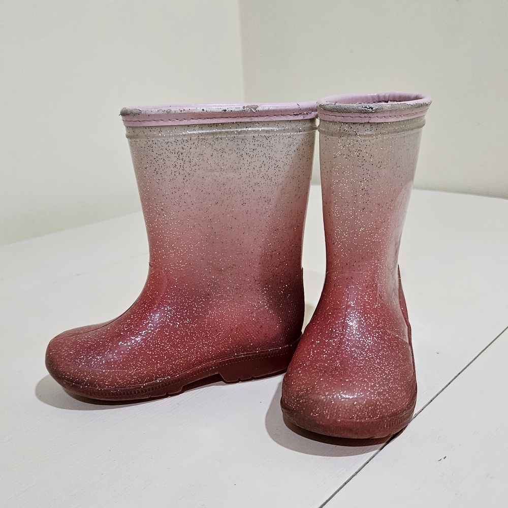 Pink Ombre Glitter Toddler Rainboots